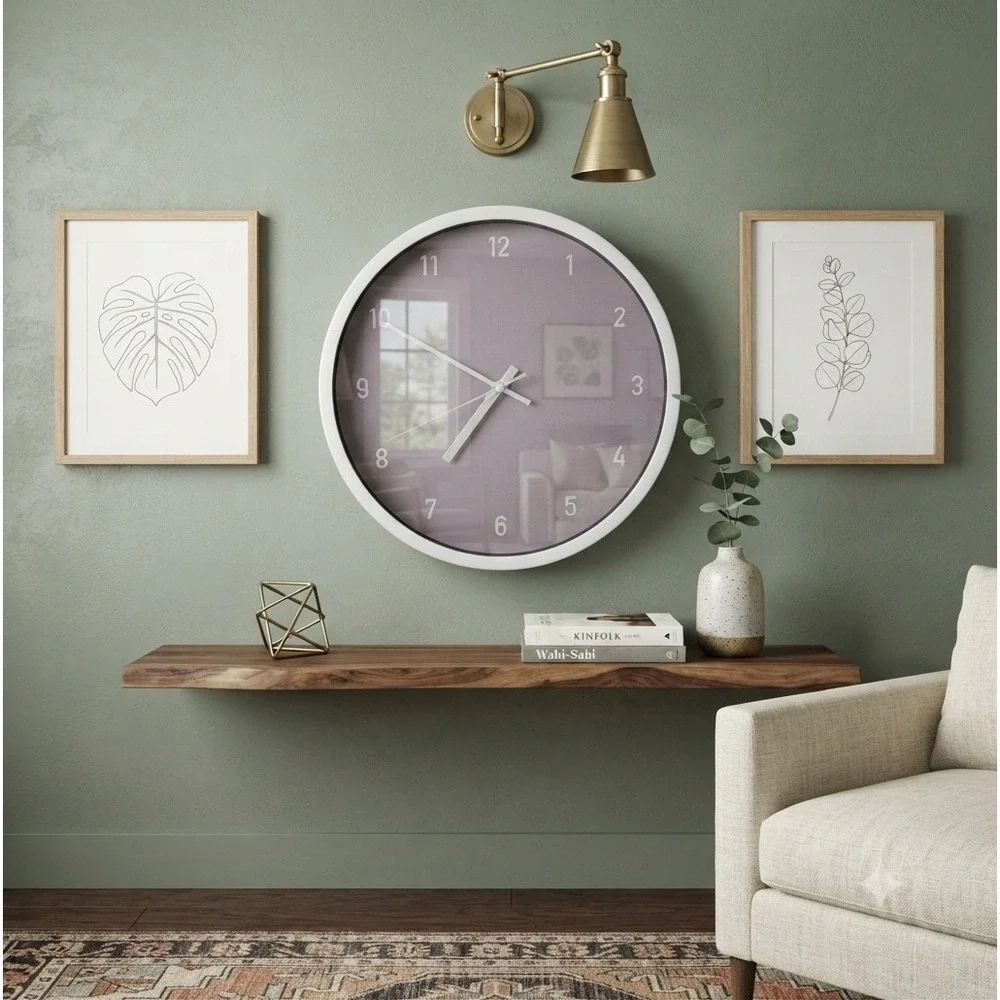 Modern Quartz Wall Clock 11.5 Inch White Frame Purple Face Model C014